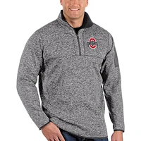 Men's Antigua Heather Charcoal Ohio State Buckeyes Big & Tall Fortune Quarter-Zip Pullover Jacket
