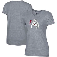 Women's Champion Gray Georgia Bulldogs Vault Logo V-Neck T-Shirt