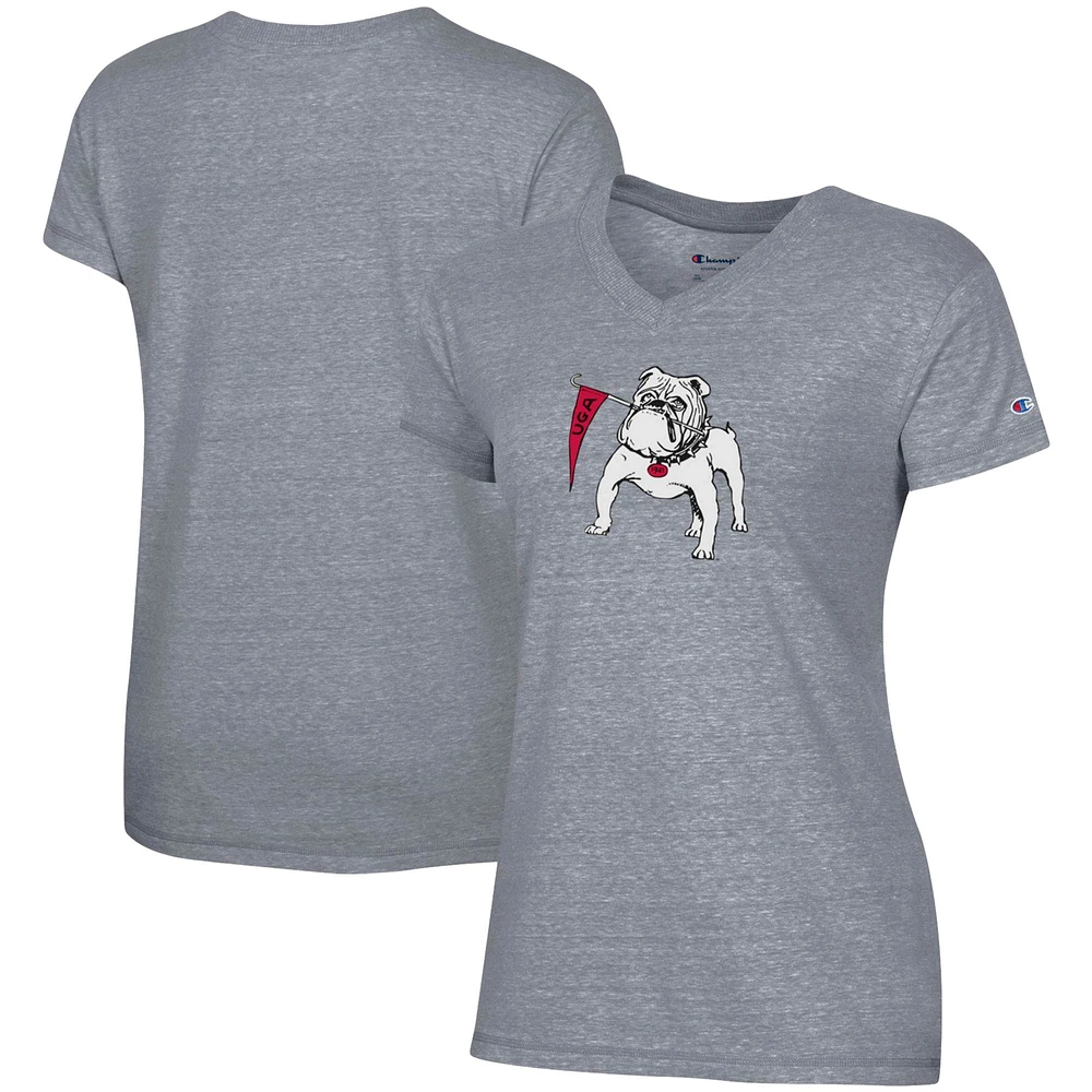 Women's Champion Gray Georgia Bulldogs Vault Logo V-Neck T-Shirt