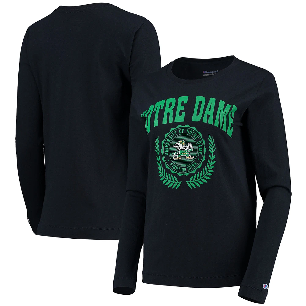 Women's Champion Navy Notre Dame Fighting Irish University Laurels Long Sleeve T-Shirt