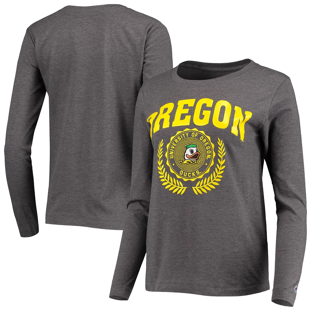 Women's Champion Heathered Charcoal Oregon Ducks University Laurels Long Sleeve T-Shirt