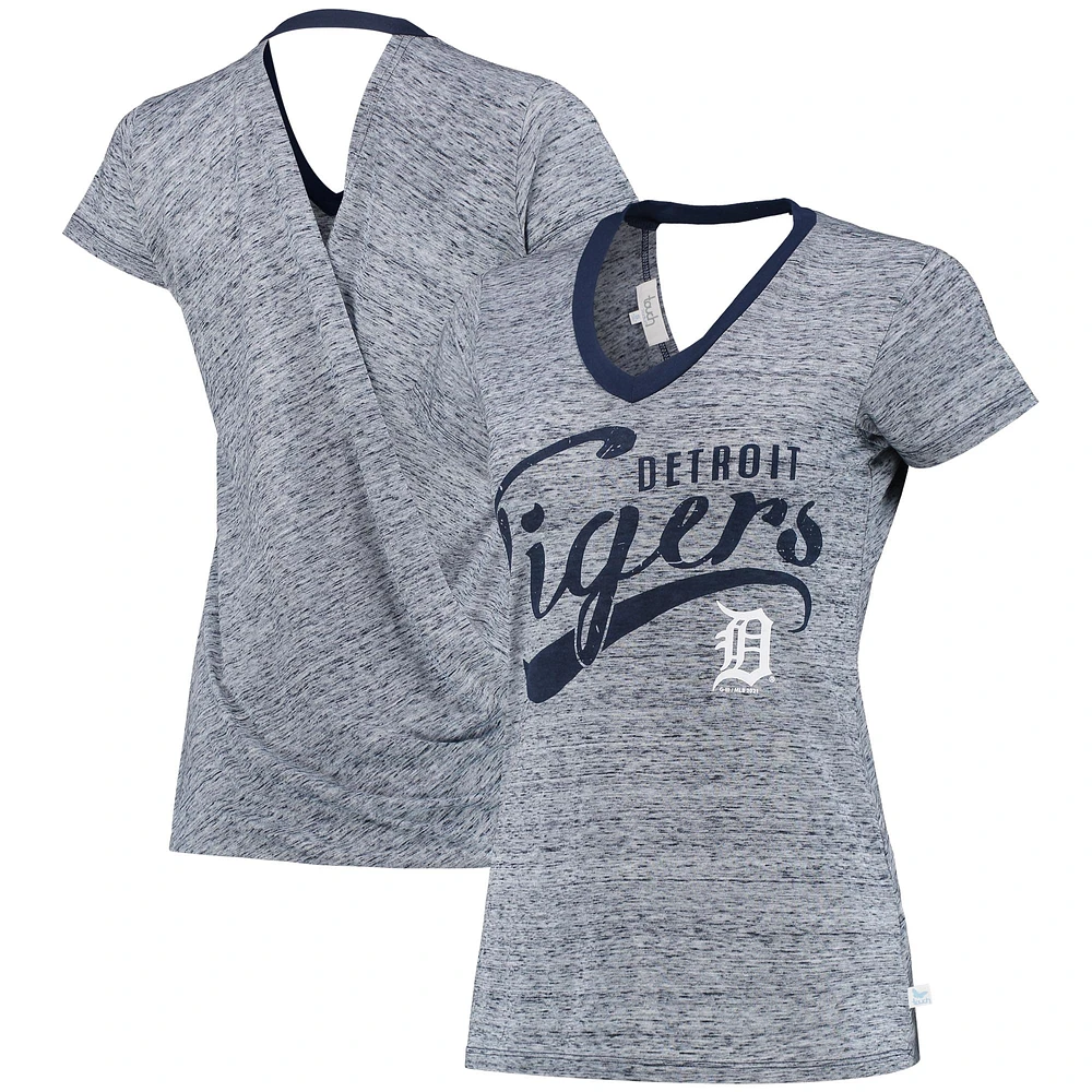 Women's Touch Navy Detroit Tigers Hail Mary V-Neck Back Wrap T-Shirt