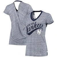 Women's Touch Navy New York Yankees Hail Mary V-Neck Back Wrap T-Shirt