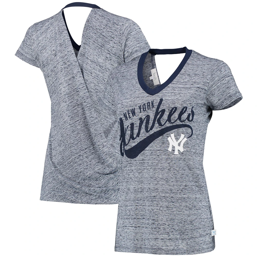 Women's Touch Navy New York Yankees Hail Mary V-Neck Back Wrap T-Shirt