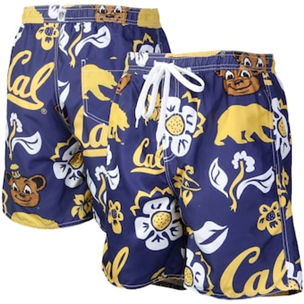 Men's Wes & Willy Navy Cal Bears Floral Volley Logo Swim Trunks