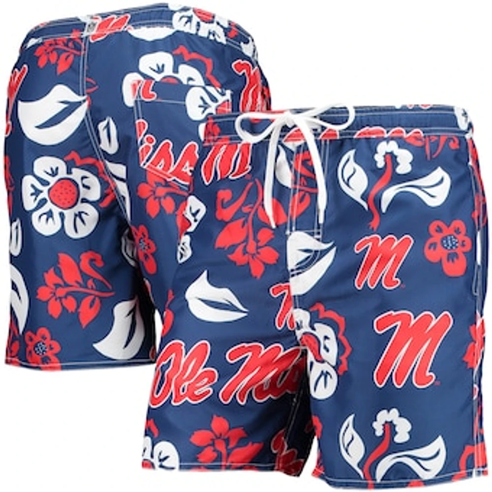 Men's Wes & Willy Navy Ole Miss Rebels Floral Volley Logo Swim Trunks