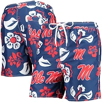 Men's Wes & Willy Navy Ole Miss Rebels Floral Volley Logo Swim Trunks