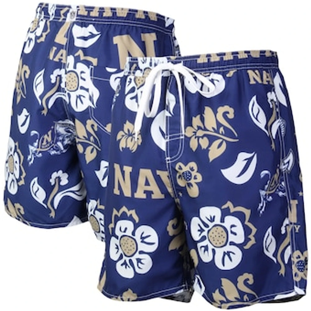 Men's Wes & Willy Navy Midshipmen Floral Volley Logo Swim Trunks