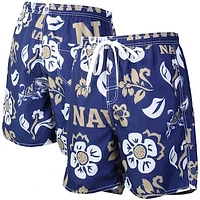 Men's Wes & Willy Navy Midshipmen Floral Volley Logo Swim Trunks