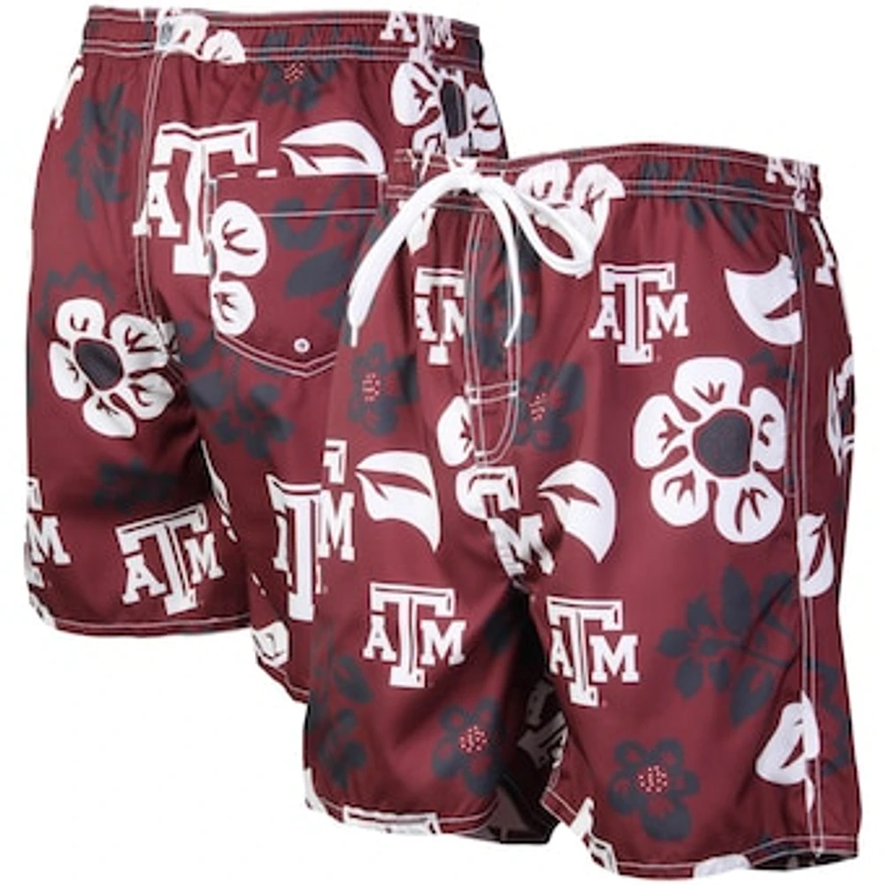 Men's Wes & Willy Maroon Texas A&M Aggies Floral Volley Logo Swim Trunks