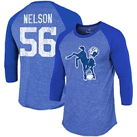 Men's Fanatics Quenton Nelson Royal Indianapolis Colts Team Player Name & Number Tri-Blend Raglan 3/4-Sleeve T-Shirt