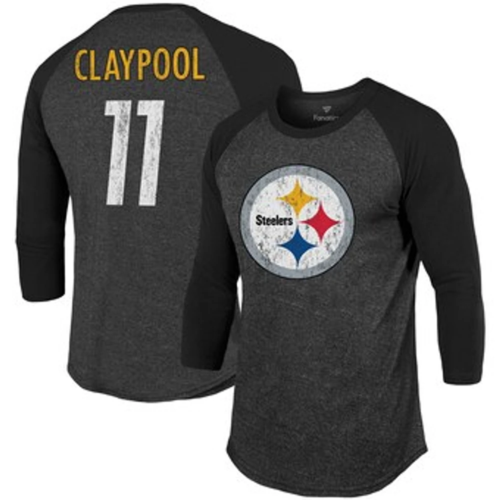 Men's Chase Claypool Black Pittsburgh Steelers Team Player Name & Number Tri-Blend Raglan 3/4-Sleeve T-Shirt