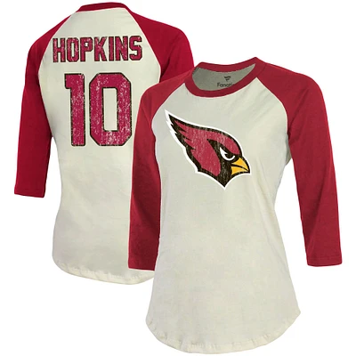 Women's Majestic Threads DeAndre Hopkins Cream Arizona Cardinals Player Name & Number Tri-Blend Three-Quarter Sleeve T-Shirt