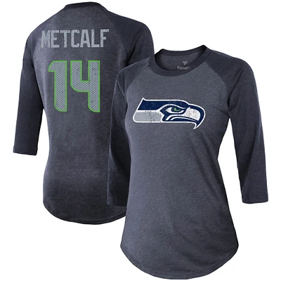 Women's DK Metcalf College Navy Seattle Seahawks Team Player Name & Number Tri-Blend Raglan 3/4-Sleeve T-Shirt