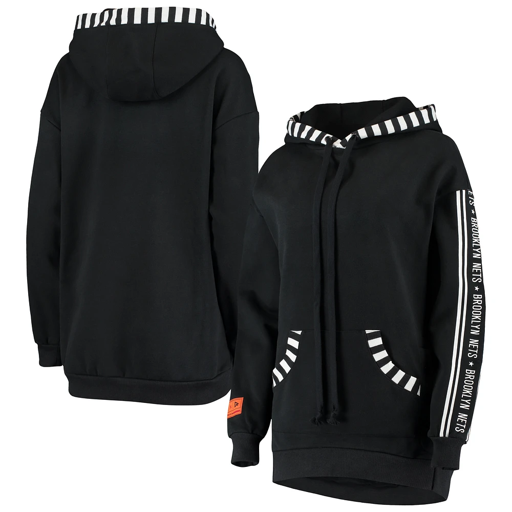 Women's Qore Black Brooklyn Nets Perfectly Oversized Team Pullover Hoodie