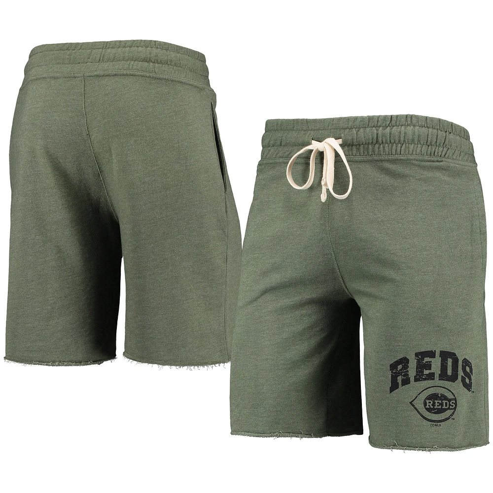 Men's Concepts Sport Heathered Olive Cincinnati Reds Mainstream Tri-Blend Shorts