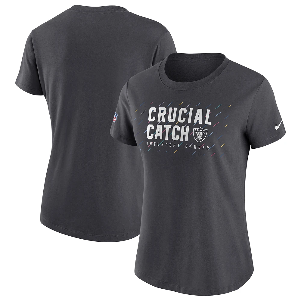 Women's Nike Anthracite Las Vegas Raiders NFL Crucial Catch Performance T-Shirt