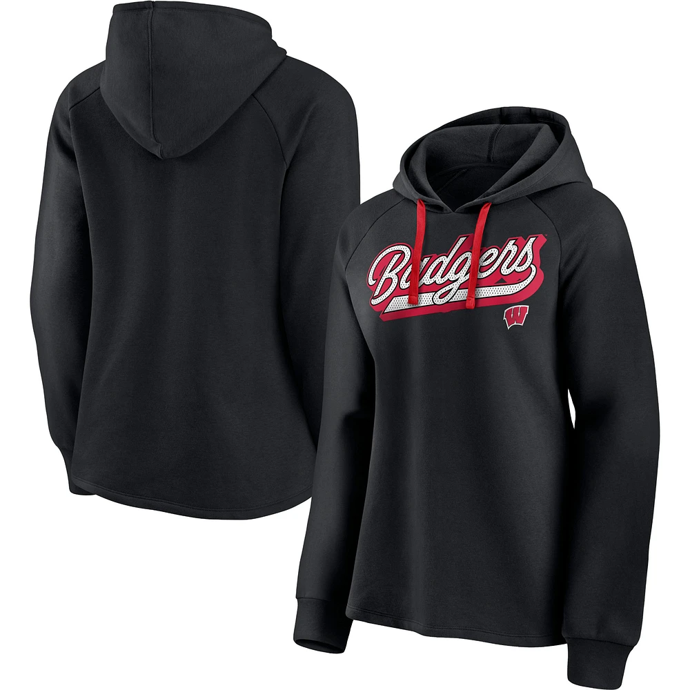 Women's Fanatics Black Wisconsin Badgers Script Raglan Pullover Hoodie