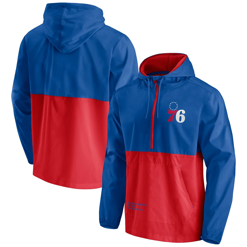 Men's Fanatics Royal/Red Philadelphia 76ers Block Party Thrill Seeker - Half-Zip Hoodie Jacket