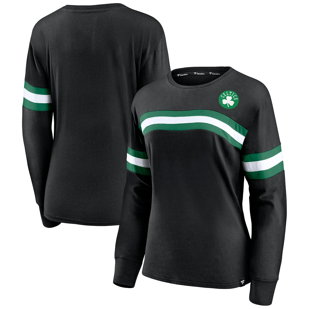 Women's Fanatics Black Boston Celtics Block Party Striped - Long Sleeve T-Shirt