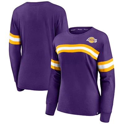 Women's Fanatics Purple Los Angeles Lakers Block Party Striped - Long Sleeve T-Shirt