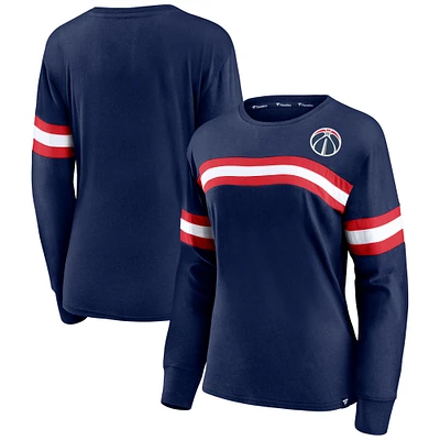 Women's Fanatics Navy Washington Wizards Block Party Chest Logo Striped Long Sleeve T-Shirt