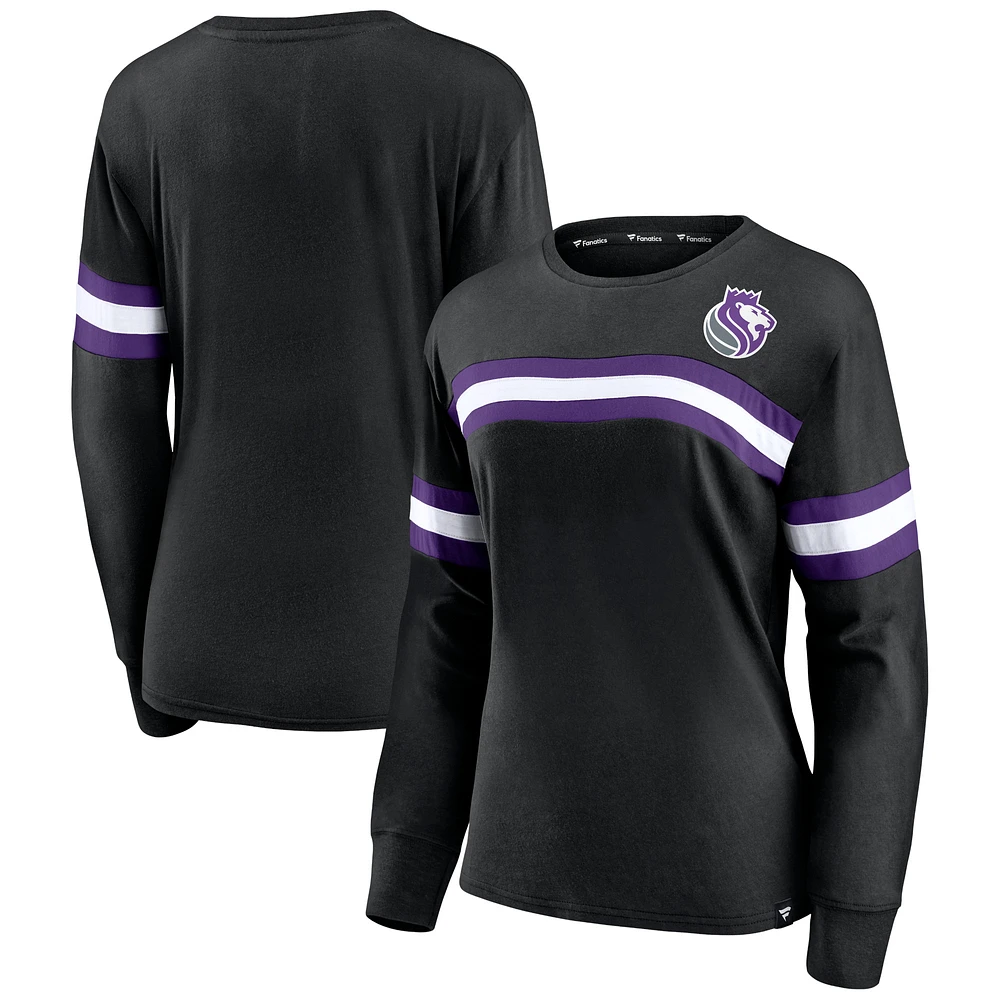 Women's Fanatics Black/Purple Sacramento Kings Block Party Chest Logo Striped Long Sleeve T-Shirt