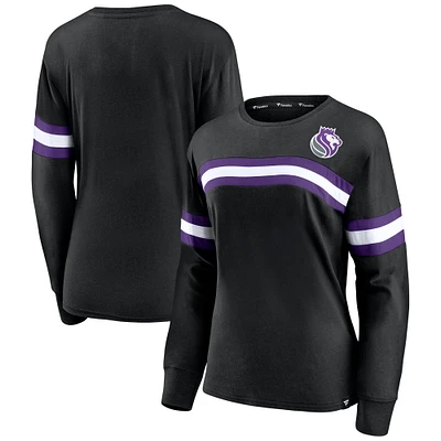 Women's Fanatics Black/Purple Sacramento Kings Block Party Chest Logo Striped Long Sleeve T-Shirt