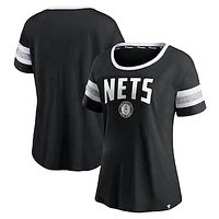 Women's Fanatics Black/Heathered Gray Brooklyn Nets Block Party Striped Sleeve T-Shirt