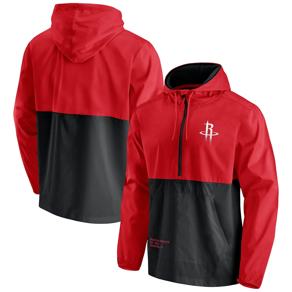 Men's Fanatics Red/Black Houston Rockets Anorak Block Party Windbreaker Half-Zip Hoodie Jacket