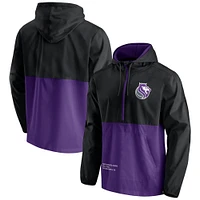 Men's Fanatics Black/Purple Sacramento Kings Anorak Block Party Windbreaker Half-Zip Hoodie Jacket