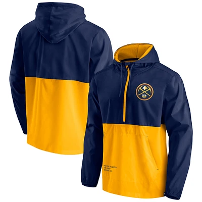 Men's Fanatics Navy/Gold Denver Nuggets Anorak Block Party Windbreaker Half-Zip Hoodie Jacket