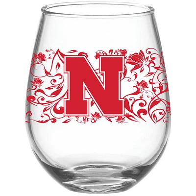 Nebraska Huskers 15oz. Floral Logo Stemless Wine Glass