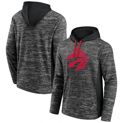 Men's Fanatics Heathered Charcoal/Black Toronto Raptors Instant Replay Colorblocked Pullover Hoodie