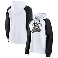 Women's Fanatics White/Black Brooklyn Nets Record Holder Raglan Pullover Hoodie