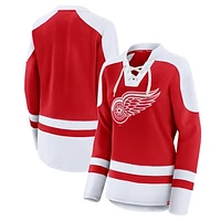 Women's Fanatics Red/White Detroit Red Wings Net Gain Fleece V-Neck Pullover Sweatshirt