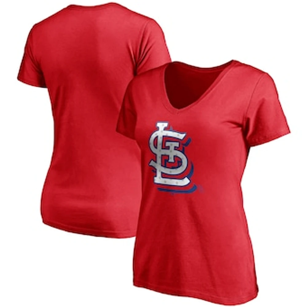 Women's Fanatics Red St. Louis Cardinals Red White & Team V-Neck T-Shirt