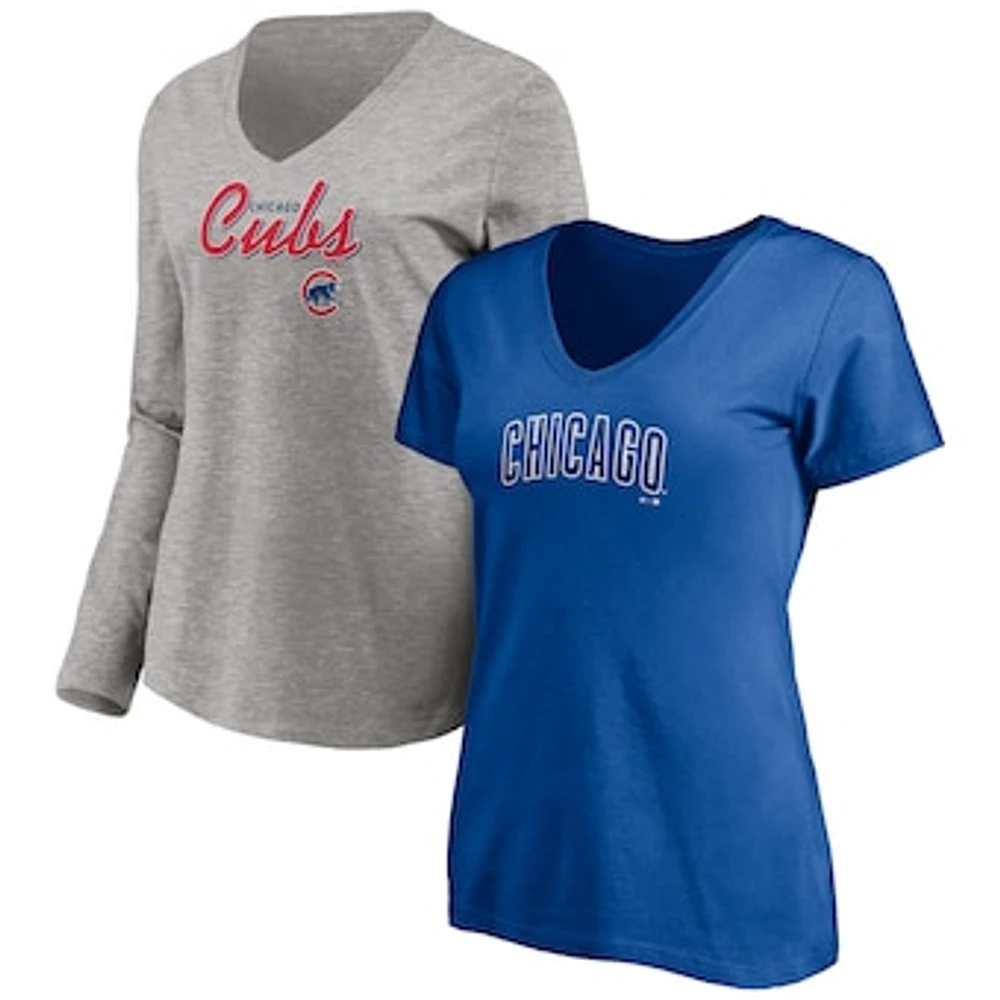 Women's Fanatics Royal/Heathered Gray Chicago Cubs Team V-Neck T-Shirt Combo Set