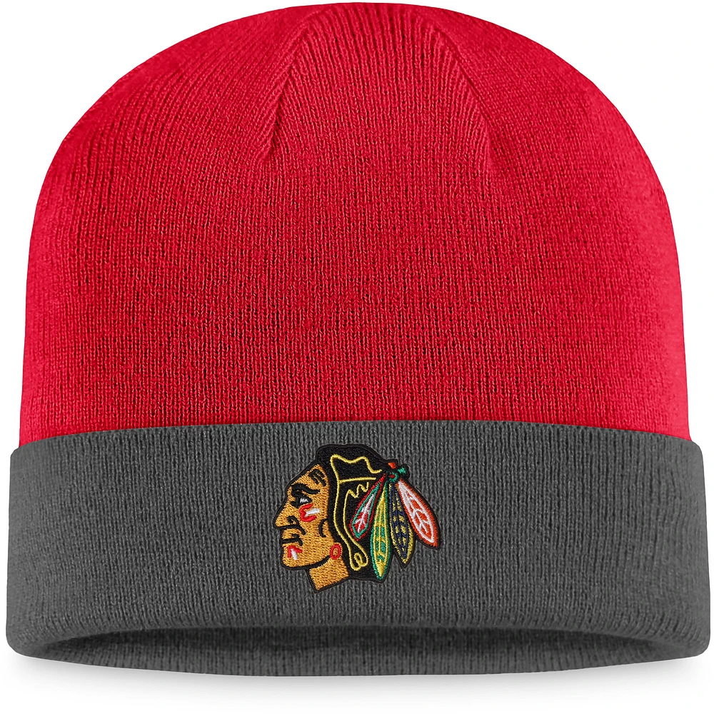 Men's Fanatics Charcoal/Red Chicago Blackhawks Team Cuffed Knit Hat