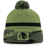 Men's Fanatics Camo Chicago Blackhawks Military Appreciation Cuffed Knit Hat with Pom