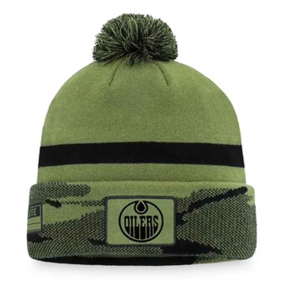 Men's Fanatics Camo Edmonton Oilers Military Appreciation Cuffed Knit Hat with Pom