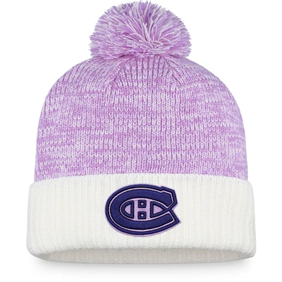 Men's Fanatics Purple/White Montreal Canadiens 2021 Hockey Fights Cancer - Cuffed Knit Hat with Pom