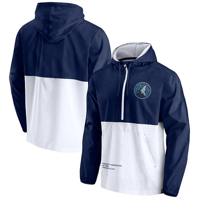 Men's Fanatics Navy/White Minnesota Timberwolves Block Party Thrill Seeker - Half-Zip Hoodie Jacket