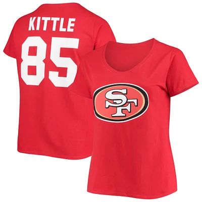 Women's George Kittle Scarlet San Francisco 49ers Plus Size Fair Catch Name & Number V-Neck T-Shirt