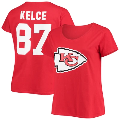 Women's Travis Kelce Red Kansas City Chiefs Plus Fair Catch Name & Number Scoop Neck T-Shirt