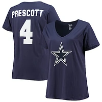 Women's Dak Prescott Navy Dallas Cowboys Plus Fair Catch Name & Number V-Neck T-Shirt