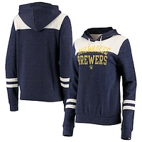 Women's New Era Heathered Navy/White Milwaukee Brewers Colorblock Tri-Blend Pullover Hoodie