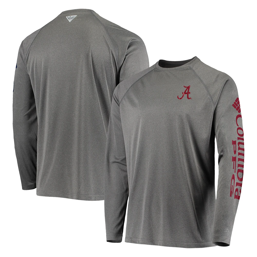 Men's Columbia Charcoal Alabama Crimson Tide Terminal Tackle Omni-Shade Raglan Long Sleeve T-Shirt