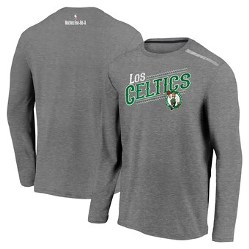 Men's Fanatics Heather Charcoal Boston Celtics 2021 Noches Éne-Bé-A Authentic Shooting Long Sleeve T-Shirt