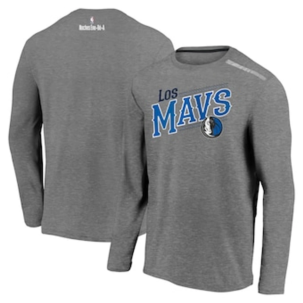 Men's Fanatics Heather Charcoal Dallas Mavericks 2021 Noches Éne-Bé-A Authentic Shooting Long Sleeve T-Shirt